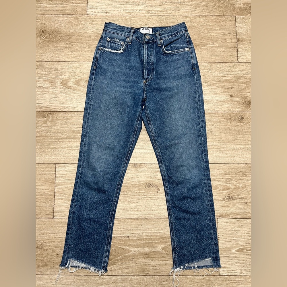 AGOLDE Riley Crop High Rise Straight  Disguise Denim Jeans Button Fly  24 X 26
